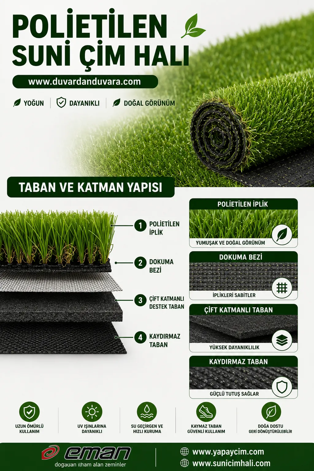 Premium Polietilen Suni Çim Halı – Doğal Görünümlü & UV Dayanımlı (40mm kalınlık) Premium Polietilen Suni Çim Halı – Doğal Görünümlü & UV Dayanımlı (40mm kalınlık) - Görsel 3
