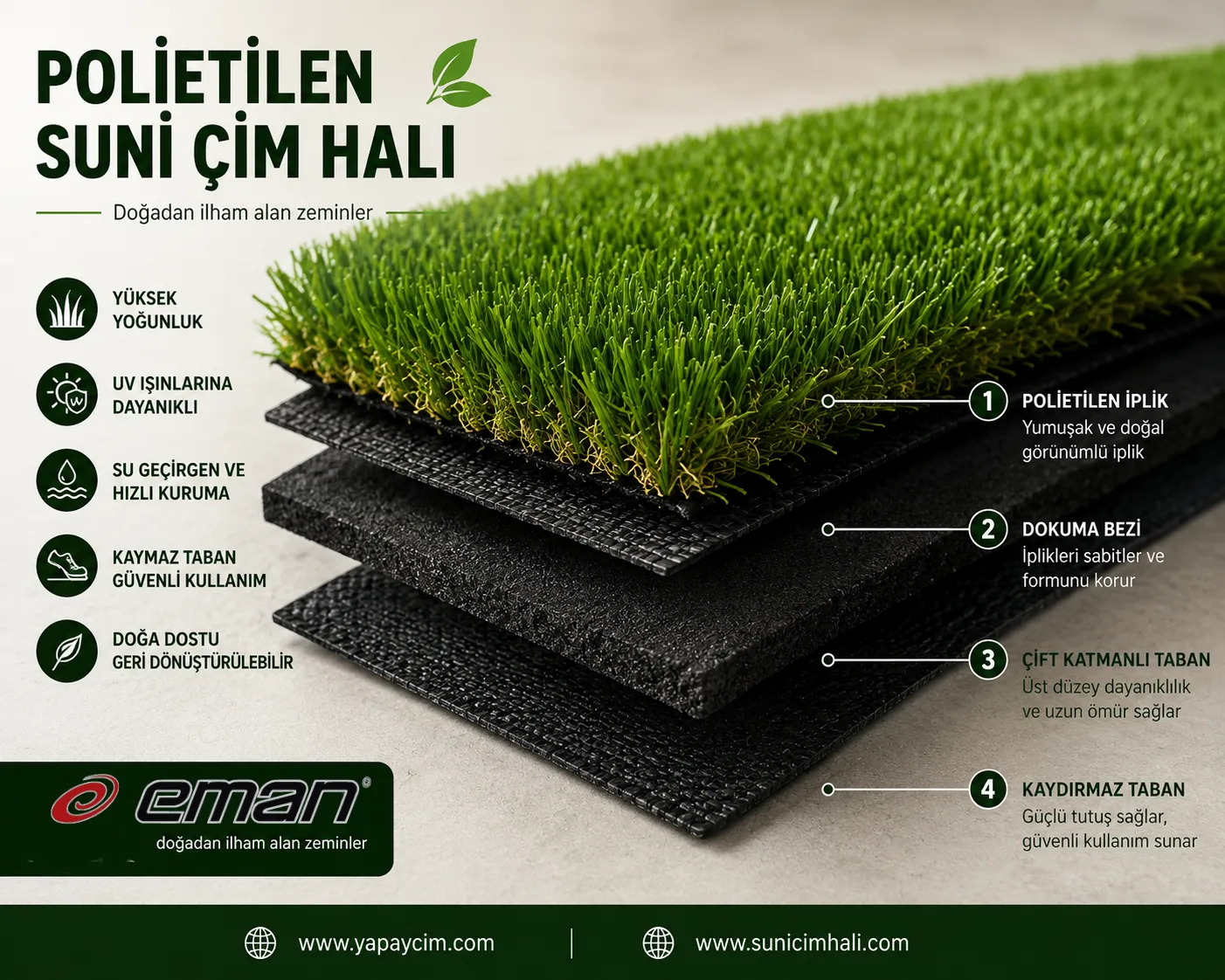 Premium Polietilen Suni Çim Halı – Doğal Görünümlü & UV Dayanımlı (40mm kalınlık) Premium Polietilen Suni Çim Halı – Doğal Görünümlü & UV Dayanımlı (40mm kalınlık) - Görsel 4
